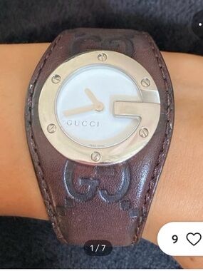 Gucci Beige/Tan Monogram Leather Cuff Watch